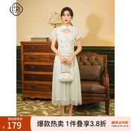 固執(zhí)（OBSTINATE）【特價(jià)】夏季新款中式短袖蕾絲網(wǎng)紗仙氣連衣裙30022LQ07271 藍(lán)色 XL 175/92A