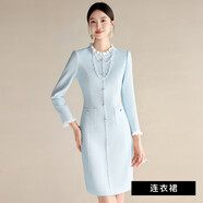 艾尚臣小香風(fēng)連衣裙女2025春季新款時(shí)尚長袖裙子優(yōu)雅花邊領(lǐng)西裝裙 藍(lán)色連衣裙 S