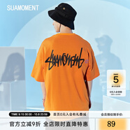 SuaMoment【嚴浩翔同款】SuaMoment抓痕基礎字母情侶T恤國潮流純棉短袖半袖 橘色 M