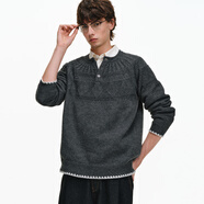 PCLP亨利領(lǐng)撞色邊毛衣秋冬季新品國潮費爾島寬松百搭時(shí)尚針織衫 黑色 L