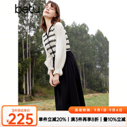 百圖betu女裝春季新款連衣裙法式條紋拼接長袖連衣裙女2401T66 黑色 XS