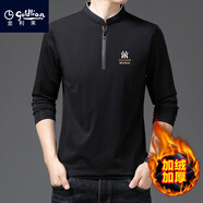 金利來純棉長袖t恤男休閑薄款體恤上衣春秋季中年男裝立領(lǐng)打底衫 加絨8167黑色 厚款 M 165 建議95-110斤