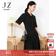 玖姿·安娜蔻西裝領(lǐng)連衣裙女裝夏款OL風(fēng)知性裙子通勤小黑裙 素黑 M