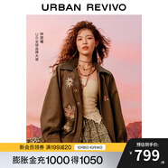 UR【鐘楚曦同款】2025秋季新款女休閑麂皮刺繡外套UYL150118 咖棕 S
