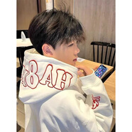 趣米樂(lè )美式高街硬挺連帽衛衣男秋冬季寬松潮流重磅慵懶上衣情侶外套帽衫 白色 XL 【建議120-140斤】