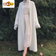 初徑冬款長(cháng)款大碼仿水貂絨長(cháng)袖寬松蝙蝠袖針織開(kāi)衫毛衣外套女 淺米白 M 【100-120斤】