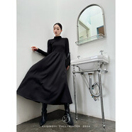 鷺青一原創(chuàng  )【弗朗夜】針織連衣裙女春秋高端暖絨斜肩設計感打底裙 黑色半高領(lǐng) M （現貨）