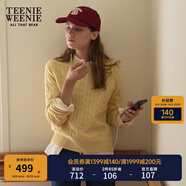 Teenie Weenie小熊毛衣女春季簡約運動綿羊毛圓領(lǐng)絞花針織毛衣女 黃色 M
