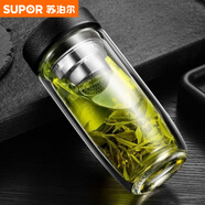 蘇泊爾（SUPOR）摔鋼化玻璃杯茶葉杯子摔不爛的隔熱保溫水杯雙層鵝蛋杯男士茶杯防 雙層鵝蛋杯黑色蓋子450ml