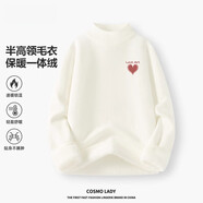 花花公子（PLAYBOY）加絨毛衣慵懶感秋冬女2025新款一體絨半高領(lǐng)針織衫X 白色(愛(ài)藝心胸標) L