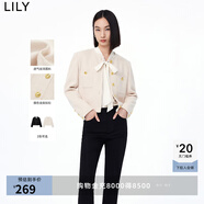 LILY秋新款女裝復(fù)古小香風(fēng)氣質(zhì)純色顯瘦寬松圓領(lǐng)短外套小個(gè)子 703米色 S