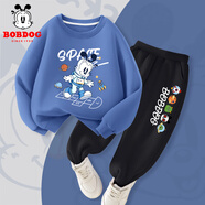 巴布豆（BOBDOG）兒童套裝男童春秋款2025新款男孩秋季運動(dòng)服秋裝兩件套 【衛衣+衛褲】海軍藍 跳格巴布+黑 多彩巴布 90 cm