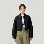 哥弟（GIRDEAR）女裝時(shí)尚百搭翻領(lǐng)短款拉鏈夾克外套女1400751 經(jīng)典黑 S (2碼)