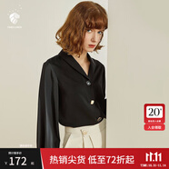 范思藍恩春秋新款雪紡白襯衫女設計感小眾復古港味職業(yè)裝襯衣女 黑色 M
