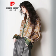 皮爾卡丹（pierre cardin）春秋款復古腰果印花黃綠做舊撞色絲巾質(zhì)感歐美風(fēng)打底疊穿百搭襯衫 圖片色 L