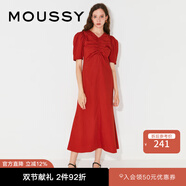 moussy秋季女裝新款胸前捏褶泡泡袖V領短袖連衣裙010FA230-6880 080紅色 00001
