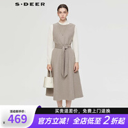 S.DEER圣迪奧女裝OL風(fēng)圓領(lǐng)收腰毛呢無(wú)袖連衣裙S244Z1203 淺紅棕/49 S/160