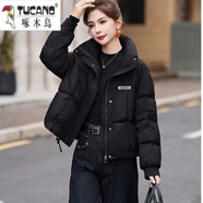 啄木鳥(niǎo)（TUCANO）新款安哥拉紅羽絨棉服女短款2026新款小個(gè)子立領(lǐng)面包服冬季外套 黑色 M 建議100-115斤