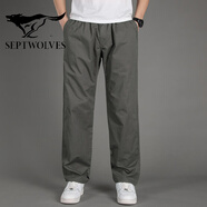 七匹狼（septwolves）100棉工作褲耐磨薄款休閑褲寬松直筒闊腿褲春季褲子男款長(cháng)褲中年226灰綠色 常規3XL 適合185-205斤體