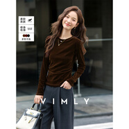 梵希蔓黑色圓領(lǐng)絲絨針織t恤女25年秋季新款修身顯瘦打底內搭上衣 A3260 咖色 S （建議90-100斤）