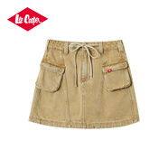 Lee Cooper【孟子義同款】工裝牛仔短裙女2025新款潮牌休閑系帶半身裙 棕色 S