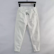 女寬松哈倫牛仔長(zhǎng)褲小腳顯瘦垮褲白色彈力九分羅卜松緊腰大尺碼胖 白色長(zhǎng)褲 15XL 28105-115斤