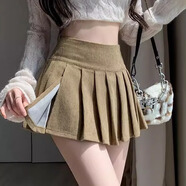 秋冬短裙配馬丁長(cháng)筒燈芯絨百褶超短裙女韓版秋冬新款高腰裙褲顯瘦 卡其色 開(kāi)叉款+原款內襯裙褲 XS