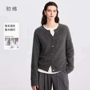 初棉亮片開(kāi)衫微寬松毛衣外套女25秋冬長(cháng)毛絨感兔毛針織厚款上衣 銀河灰 L