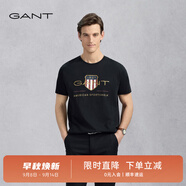 GANT/甘特【100%棉】男女情侶款學(xué)院風(fēng)美式休閑圓領(lǐng)短袖重磅T恤 5黑色 XL