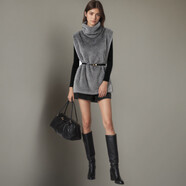 【京東直采】女士冬高領(lǐng)環(huán)保皮草無(wú)袖馬甲百搭氣質(zhì)修身外套 煙碳灰 均碼