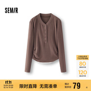 森馬（Semir）長袖T恤女短款發(fā)熱抓絨假兩件2025冬亨利領(lǐng)緊身衣服109725101003