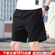 耐克（NIKE）官方 短褲秋季男 25新款冰絲速干透氣五分寬松休閑褲跑步運動短褲 DV9331-010/彈性面料/刺繡LOGO 黑 S