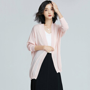 歌米拉 冰絲針織開(kāi)衫女外套春夏季新款寬松慵懶風(fēng)中長(cháng)款外搭空調衫薄 粉色 S