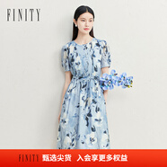 菲妮迪（FINITY）連衣裙2025年夏季新款簡約氣質(zhì)條紋設(shè)計(jì)感百搭裙子女 灰藍(lán)印花 M