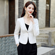 清雅若蘭小西裝春秋小外套短款女裝修身收腰工作服通勤白色職業(yè)裝黑小西服 白色（長袖） L