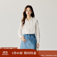 茵曼復(fù)古開衫女裝翻領(lǐng)襯衫秋冬季薄長袖襯衣上衣 月牙白 XL
