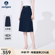 Navigare意大利小帆船女士半身裙秋季休閑百搭中裙純棉時(shí)尚通勤顯瘦A字裙 海軍藍 L