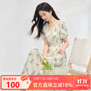 熙世界（sllsky）小清新植物碎花半身裙2025夏季新款高腰顯瘦中長款a字裙 杏底綠花 XL