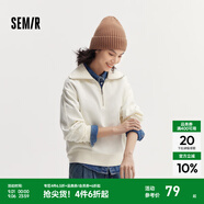 Semir衛(wèi)衣女純色半開襟衣服溫柔百搭秋休閑風(fēng)寬松落肩套頭衫ins潮 奶白10501 S