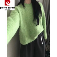 皮爾卡丹（pierre cardin）毛茸茸質(zhì)感軟糯簡約百搭針織衫韓國高貨秋冬季圓領(lǐng)寬松套頭毛衣 綠 均碼