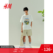 H&M男裝女裝T恤2025夏季新款印花短袖寬松美式圓領(lǐng)短袖上衣1288829 白色 XL 180/116