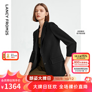 朗姿三醋酸Basic衣櫥白色女士小西裝外套夏新款西服明星同款 黑色2 S