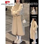 皮爾卡丹（pierre cardin）感毛呢外套女秋冬季新款加厚保暖風(fēng)衣中長款呢子大衣毛毛外套 卡其色 M