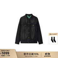 VETEMENTS復(fù)古做舊風(fēng) 秋冬款立體壓花LOGO高端休閑牛仔夾克潮流痞帥外套 黑色 M