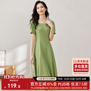 尚都比拉短袖連衣裙女夏季時(shí)尚通勤中長(zhǎng)款a字裙釘珠收腰顯瘦裙子 綠色 L