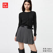 優(yōu)衣庫女裝精紡美利奴羊毛羅紋圓領(lǐng)針織短開(kāi)衫/25秋冬新款478336 09 黑色 M /160/84A