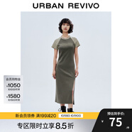 UR秋季新款女潮流休閑字母印花開(kāi)衩短袖連衣裙UWV740104 深卡其 M