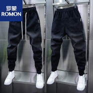 羅蒙（ROMON）潮流男士漸變色小腳牛仔褲彈力松緊腰修身束腳褲黑灰色百搭休閑褲 黑色 31 建議125-135斤
