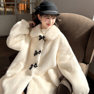 森女部落法式千金風(fēng)皮毛一體仿水貂毛氣質(zhì)寬松環(huán)保皮草外套女冬季 米白色外套 S 模特碼