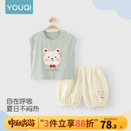 優(yōu)奇嬰兒衣服夏季套裝寶寶夏裝短袖兒童夏裝分體兩件半袖套裝空調睡衣 【升級新款】領(lǐng)結小熊 90